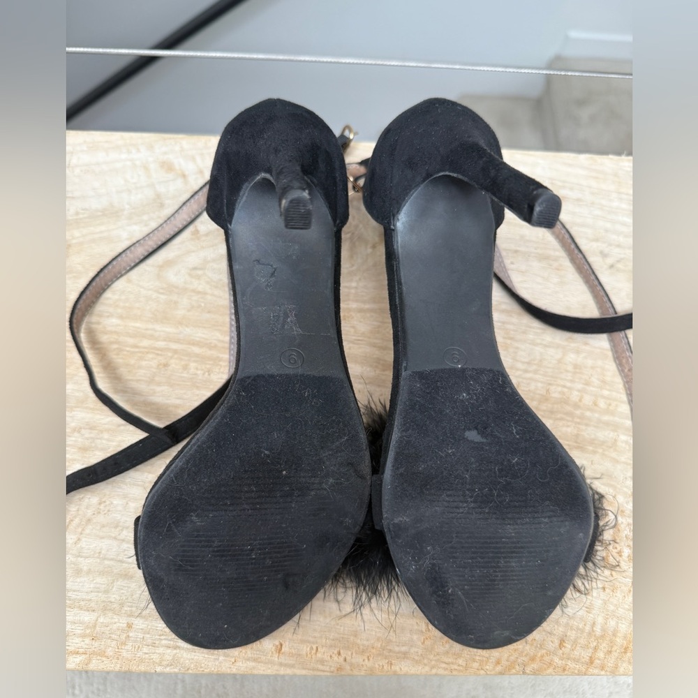 Mila Lady Eileen18 Feather Stiletto Heels Black Ankle Strap Sexy Party | Size 9 - Picture 6 of 10